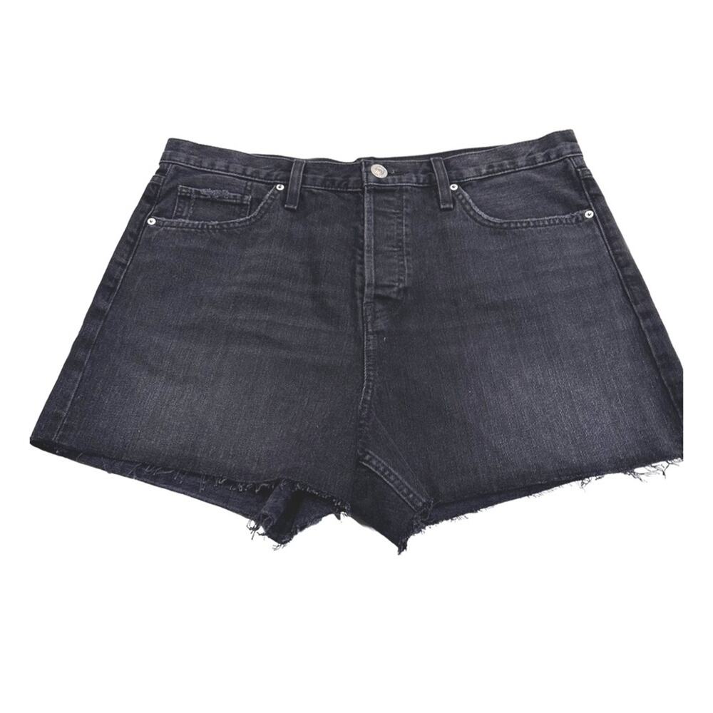 Hudson Women’s Lori High Rise Black Denim Raw Hem Cutoff Jean Shorts